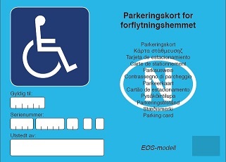 Faksimile av parkeringskort for rørslehemma